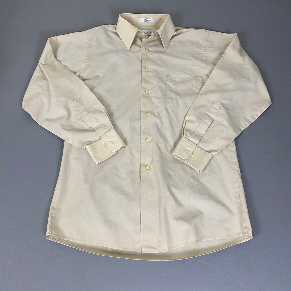 Van Heusen Beige Poplin Dress Shirt Men Size 15 32/33 M Wrinkle Free Long Sleeve